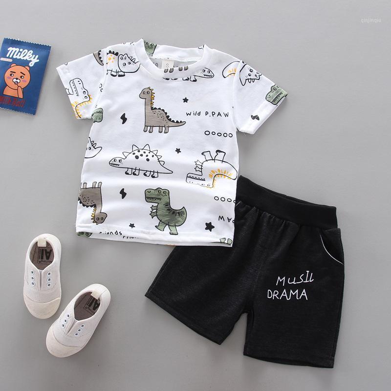 

Summer Fashion Boys Short Sleeve Cartoon Shirt Pants Children Casual Clothes Set For 1-4 Years Old Boy Clothing Sets, White