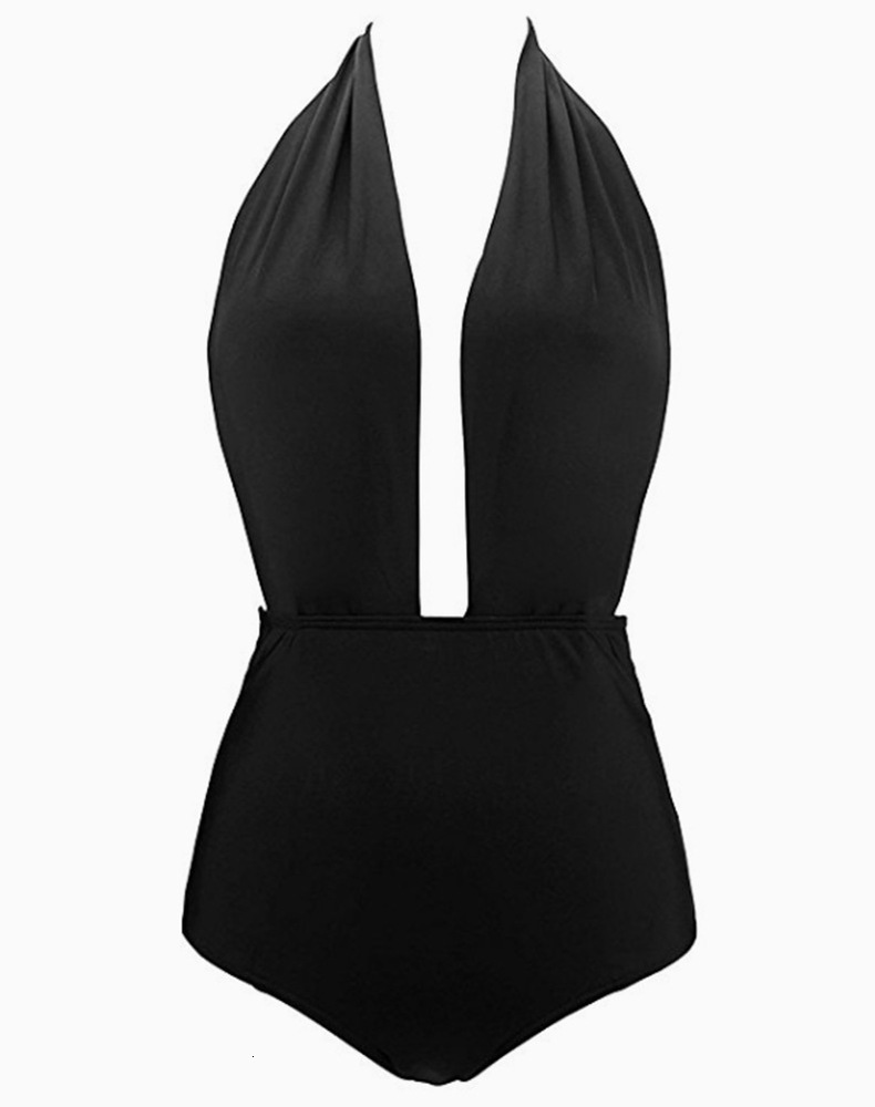 Deep v Solid Bikini Sexy One Piece triangl swimwear-image-692547475