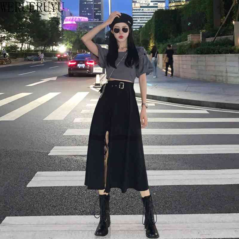 

WERUERUYU Skirt Women Summer Sexy Split Skirt Ladies Office High Waisted Casual Skirt Wrapped Fashion 210608, Photo color