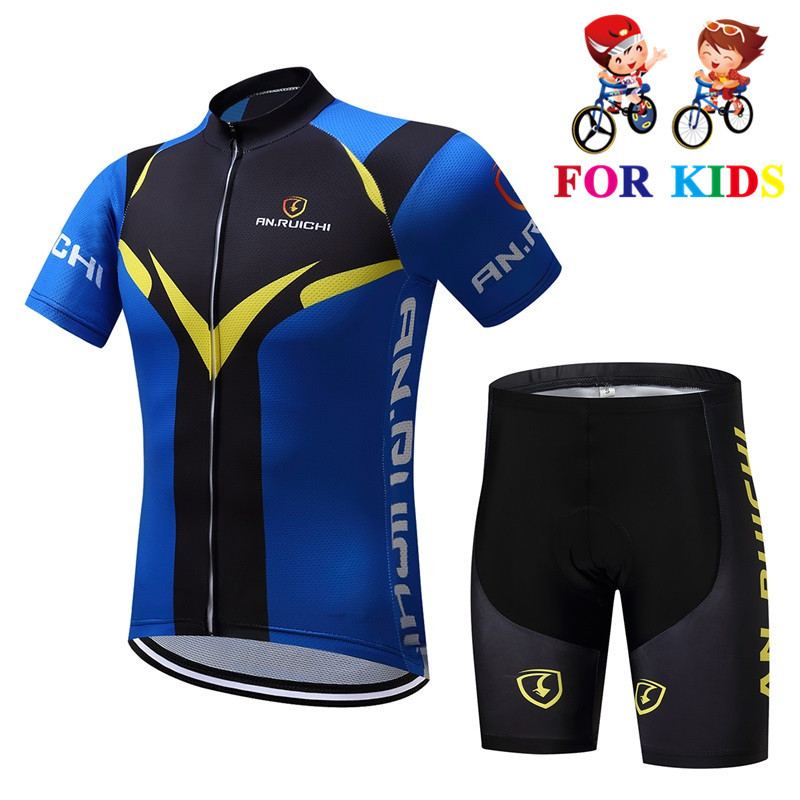 

2019 Summer Cycling Jersey Child Cycling Clothing Set Maillot Racing Sport Jersey Cycling Boy Bike Wear Short Sleeves X0503, Gray