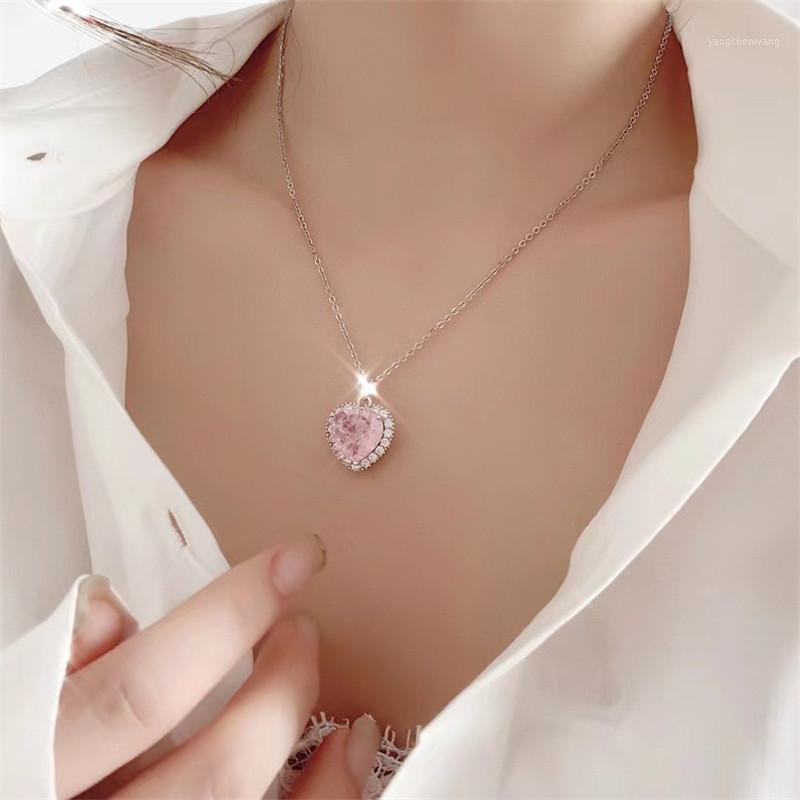 

Chains Korean Version Of Sweet And Cool Millennial Girl Flower Pink Zircon Love Clavicle Chain Necklace Short Accessories