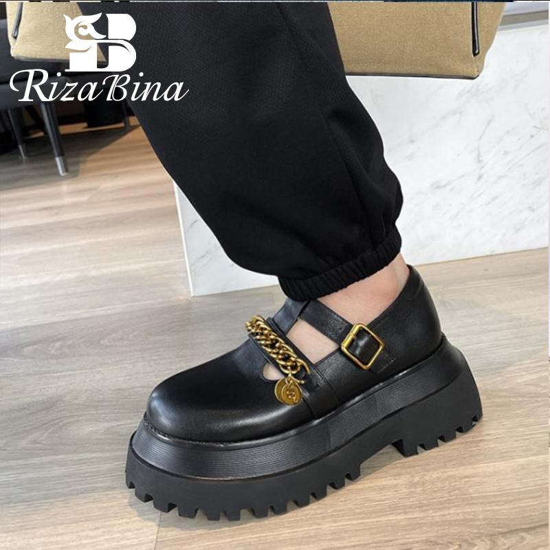 

Women Pumps Real Leather Strap Round Toe Platform Shoes Spring Fashion Casual Dress Office Footwear Size 34-39, Black