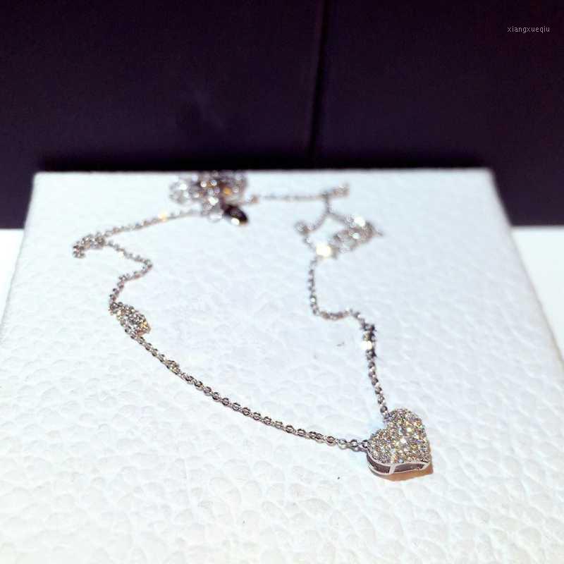 

Pendant Necklaces Stylish Bling Zircon Love Heart Shape Necklace High Quality Exquisite Feminia Women Choker Wedding Bridal Jewelry, Silver