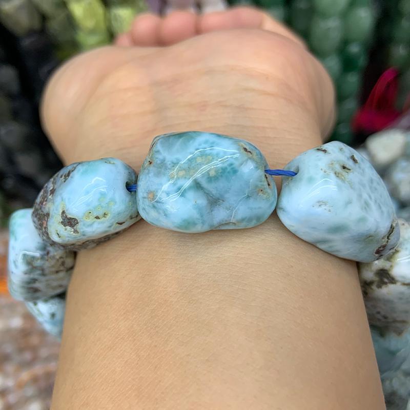 

Other Natural Larimar Stone Beads 15'' Irregular DIY Loose For Jewelry Making Women Men Necklace Earring Pendant Gift