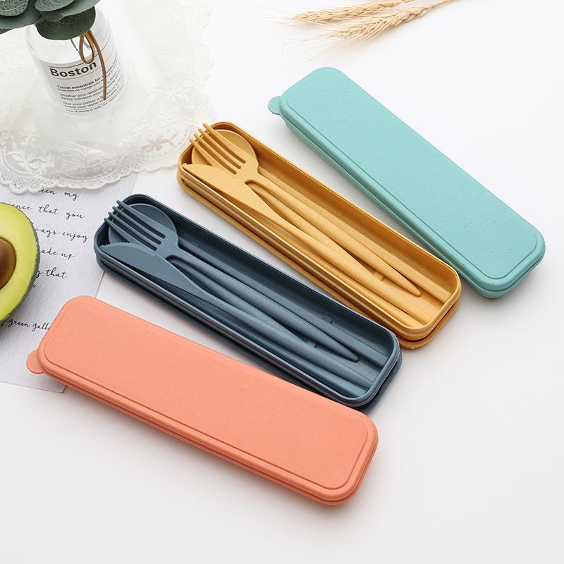 

Dinnerware Sets 4Pcs/Set Wheat Straw Portable Tableware Knife Fork Spoon Chopsticks Set Travel Cutlery Eco-Friendly Utensil