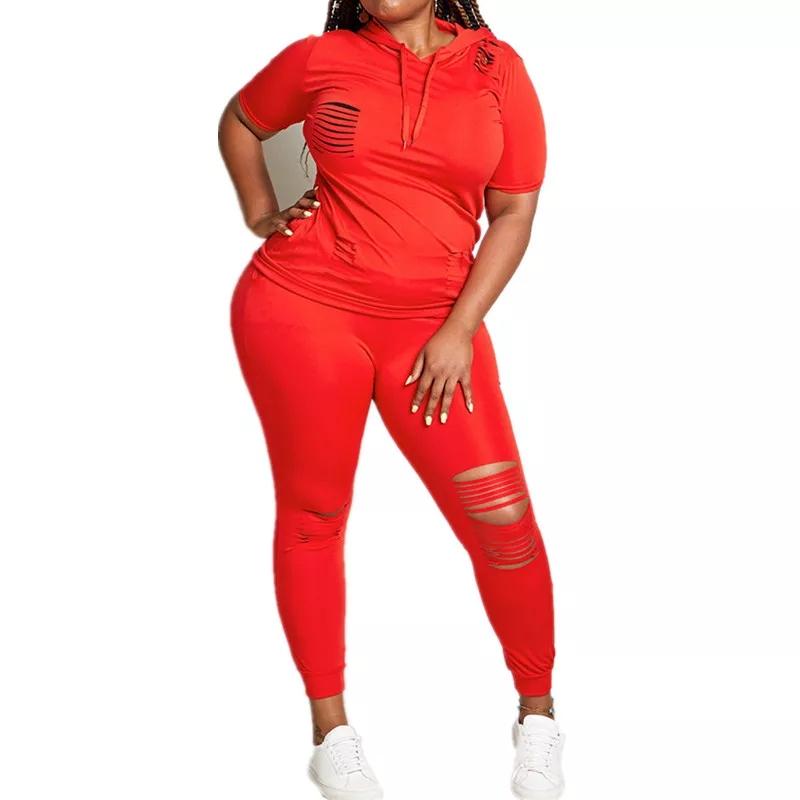 

Women' Tracksuits Plus Size 5XL Spring Summer Women Sets Short Sleeve Top Pants Suit Two Piece Set Sporty Fitness Outfits Jogging, Red