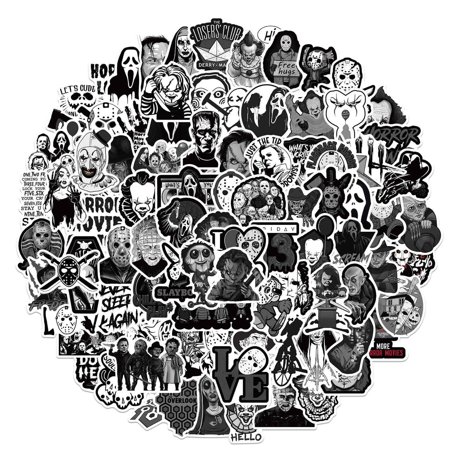 

100Pcs Mix Classic Horror Movies Stickers Graffiti Laptop Luggage Motorcycle Phone Guitar Kids Sticker Decals DIY Toys