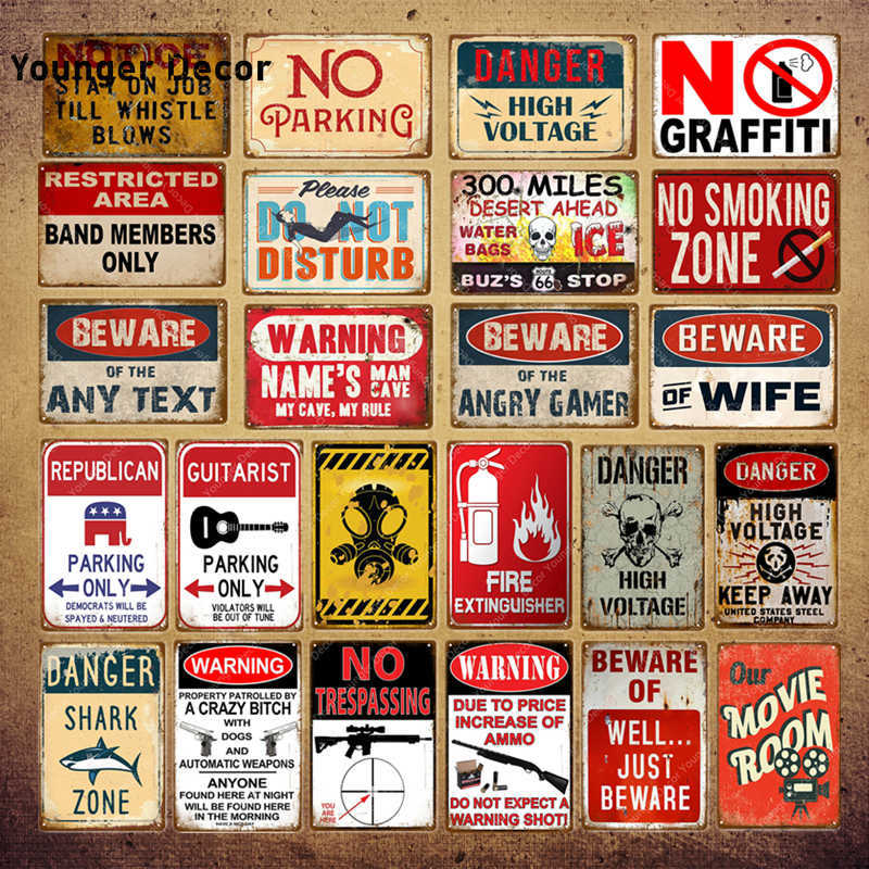 

Warning Shark Zone Metal Signs Danger High Voltage Vintage Poster Beware Of Wife No Parking Plaque Trespassing Wall Decor YI-046