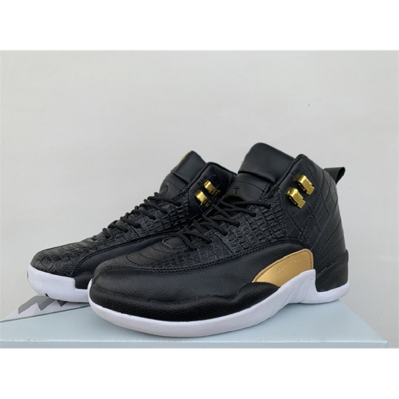 

12 WMNS Reptile exotic croc snakeskin Black Metallic Gold-White men athletic shoes good quality mens sports sneakers size 8-13