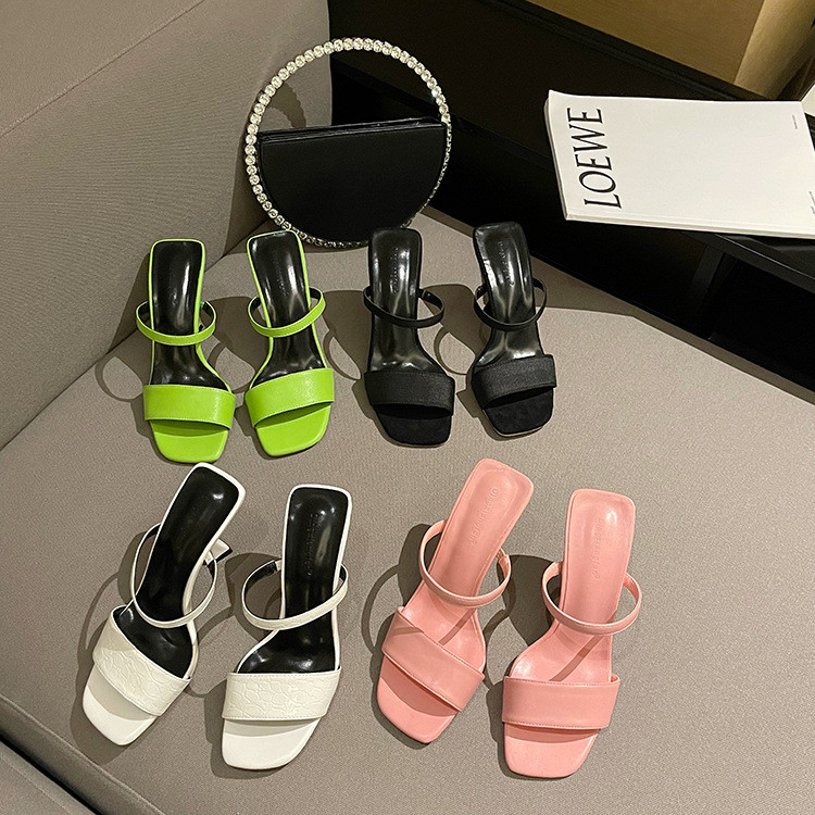 

Woman Stiletto Heel Sandals Open-toe Lady Flat Slippers Designer Summer All-match Fashion Solid Women Slides, Black