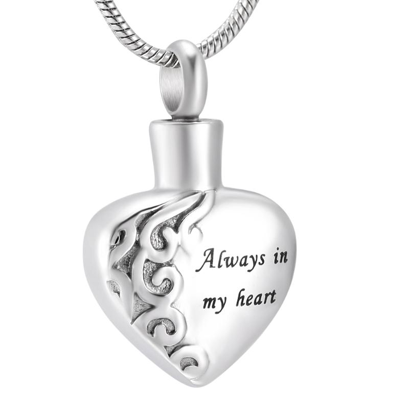 

Pendant Necklaces LKJ10021 "Always In My Heart" Memory Urn Human Necklace Ashes Locket For Women Stianless Steel Cremation Jewelry
