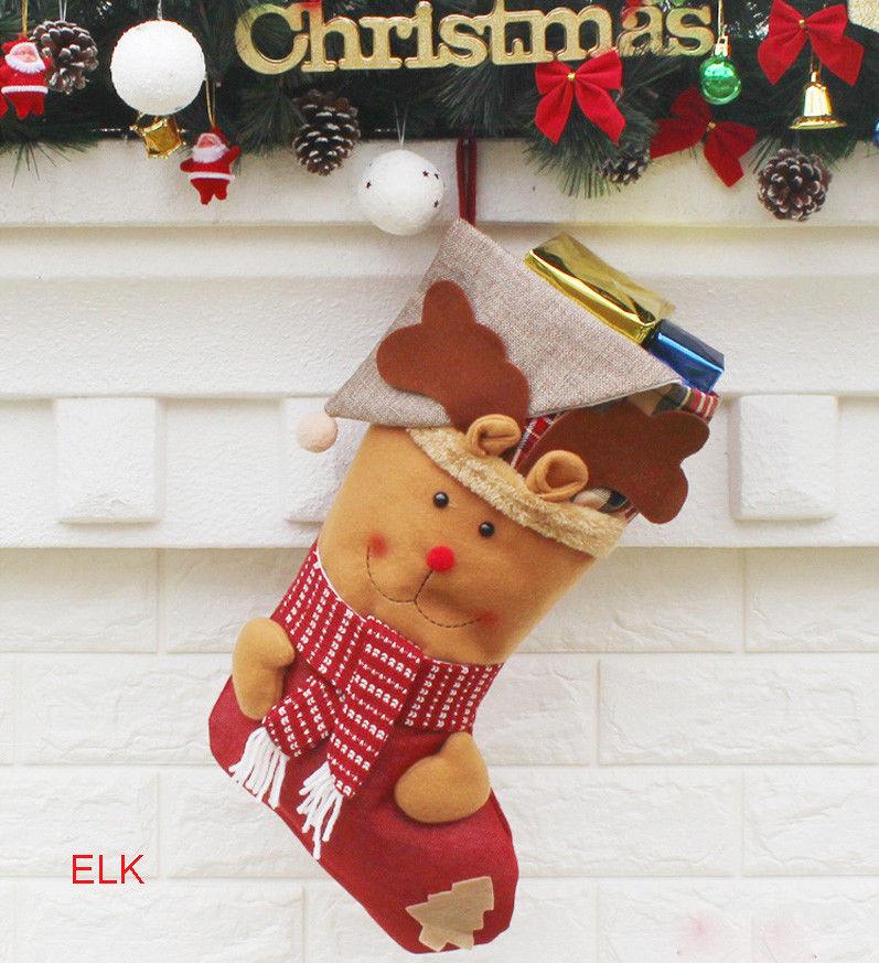 

Christmas Decorations 1Pcs Stocking Santa Claus Snowmen Elk Candy Gifts Bag Xmas Hanging Ornament Year Party Decor