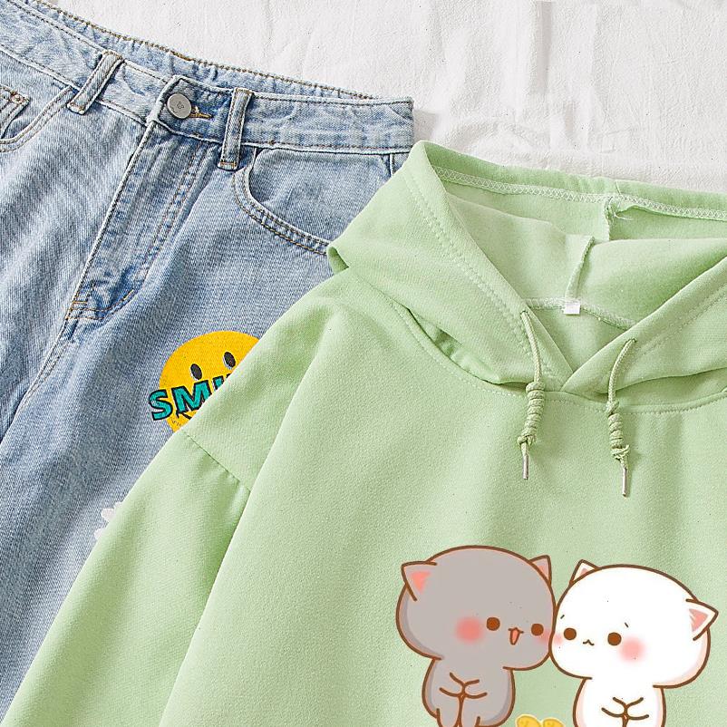 

womens hoodies kawaii milk bear print for women autumn winter cotton japanese anime kpop oversized hoody girl, Black