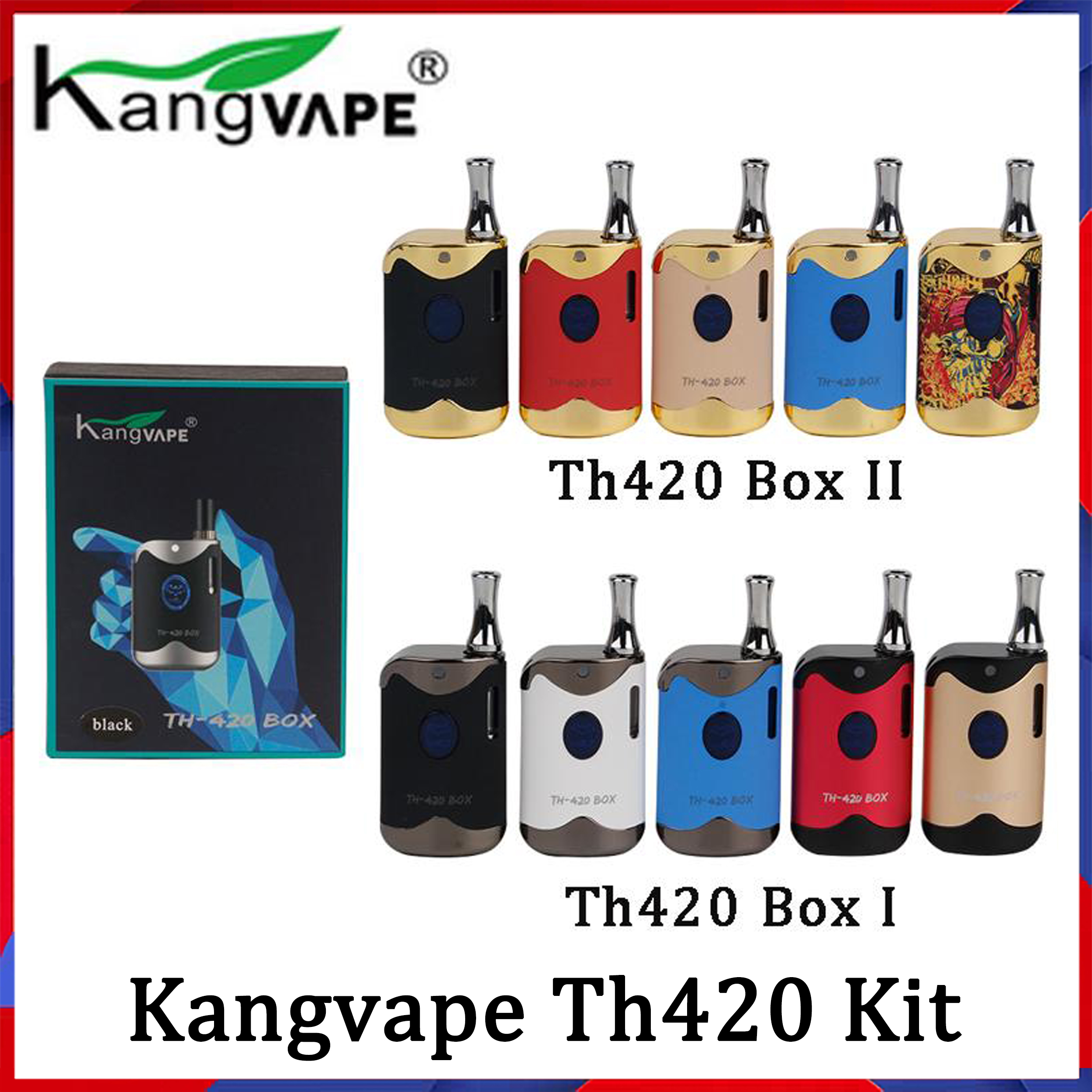 

100% Original Kangvape TH420 II Starter Kit With 650 mAh Battery TH-420 2 Vape Box Mod For Thick Oil Cartridge Atomizer, Th420 full kit (mixed colors)