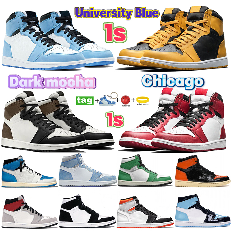 

High Quality University blue 1s 1 basketball shoes dark mocha Chicago patent bred toe twist mens Designer sneakers shadow UNC pollen electro orange women trainers, Bubble wrap packaging