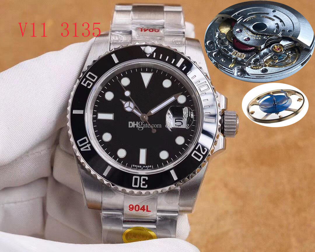 

TOP N factory V11 men watch Sapphire watches ETA 2836 3135 movement Ceramic bezel 116610ln 904L stainless steel waterproof 10ATM luminous Wristwatch, Black 2836