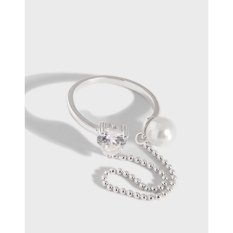 

Korean Latest Original Design Cold Wind Niche Simple Pearl White Chain S925 Sterling Silver Ring Female Cluster Rings