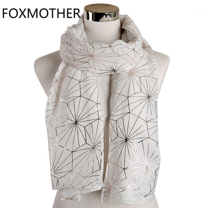 

Scarves FOXMOTHER Winter Black White Web Plaid Foil Gold Scarf Hijab Glitter Shawl Metallic Wrap Echarpe Ladies 2021, Blue;gray