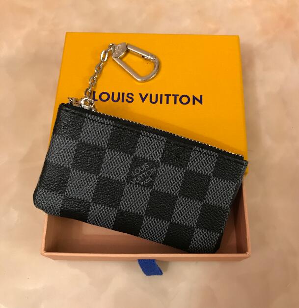 

Top quality LV LOUIS 1 VITTON fashion 5 colors KEY POUCH Damier leather holds classical women key holder coin purse smal, Red;black