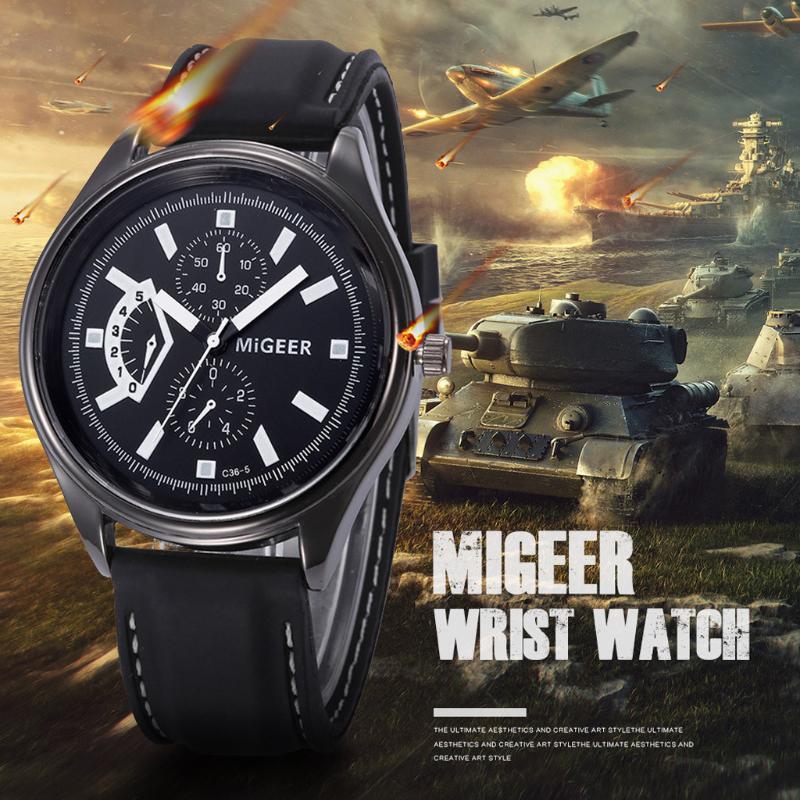 

Wristwatches MIGEER Fashion Brand Men Watch Silicone Classic Black Belt Stainless Steel Sports Mens Clock QuartzWatches Reloj, Blue