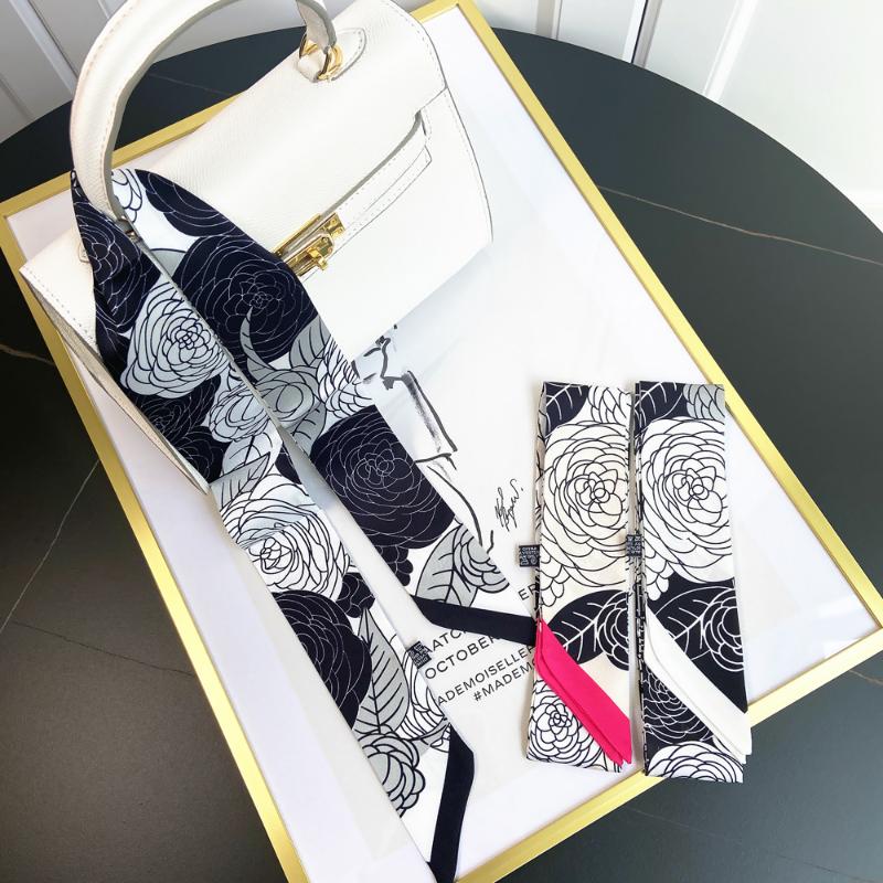 

Scarves Fashion Silk Scarf Women Luxury Camellia Print Headband Matching Shirt Tie Bag Handle Ribbon Design Women's Headscarf