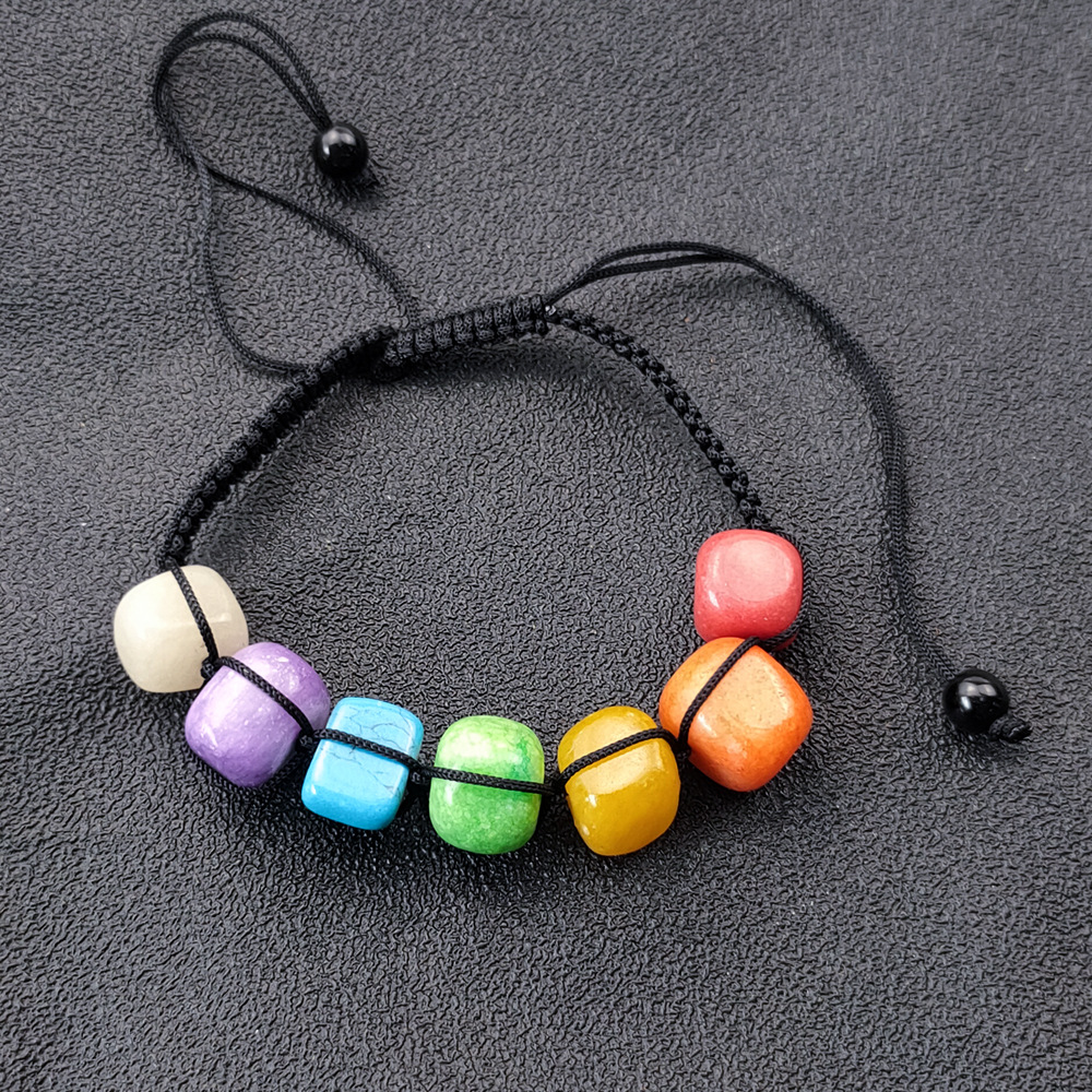 

Irregular Rainbow stone Seven Chakras Healing beads Charm woven Bracelet Women Men Energy Buddha Bracelets Jewelry