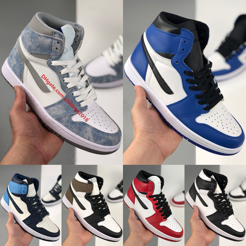 

Top Quality Jumpmans 1 1s High OG Basketball Shoes Mens Womens Hyper Royal Toe Obsidian UNC Dark Mocha Chicago Outdoor Sneakers Size 36-46, Black