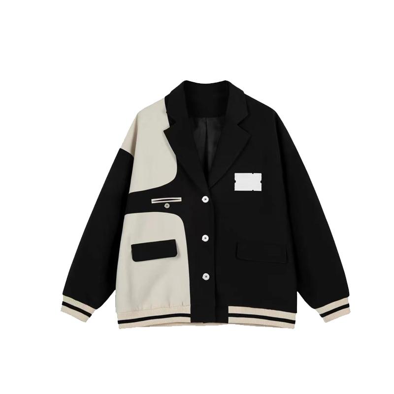 

Women's Jackets 2021 Fashion Retro Stitching Small Suit, All-match French Baseball Uniform Jacket For Age Reduction, Black;brown