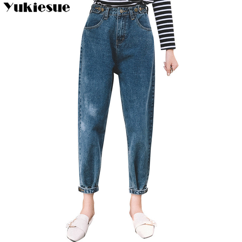 

autumn Harem Boyfriend Warm Jeans For Women Loose Thick Women' Fleece Jeans woman Winter Denim womens Pants Ladies Trousers 210519, Light blue