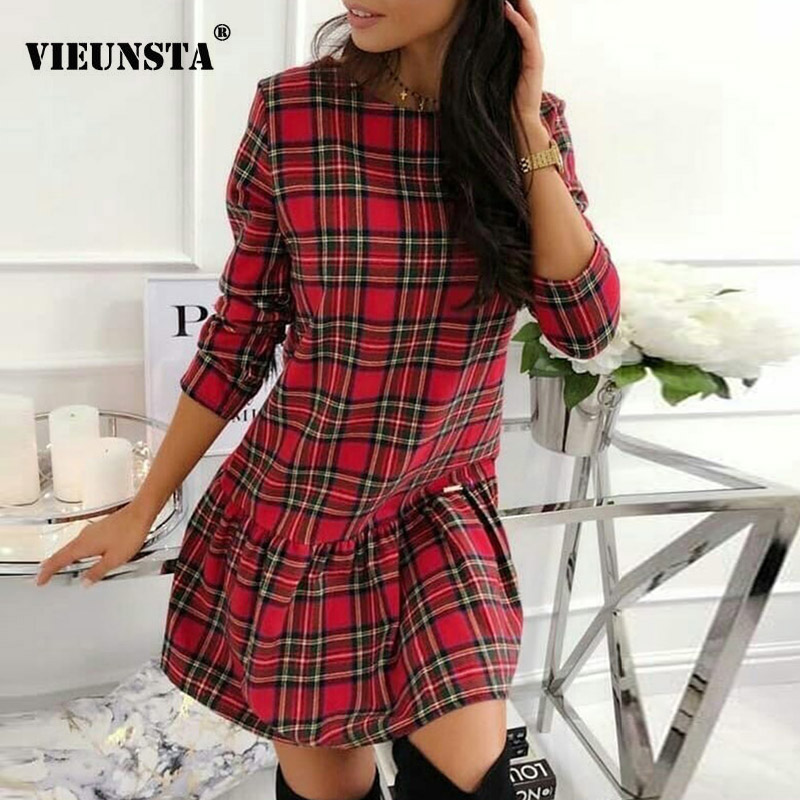

Elegant Turn-down Collar Button Shirt Dress Women 2021 Spring Plaid Print Irregular Party Dress Autumn Long Sleeve Mini Dresses, Half sleeve red