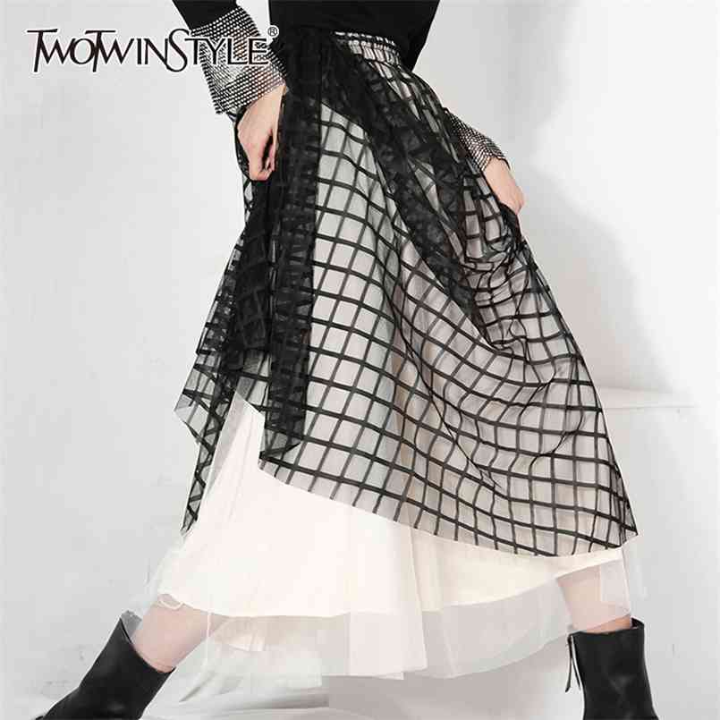 

Plaid Plus Size Skirt For Women High Waist Hit Color Casual A Line Skirts Female Spring Fashion Clothing 210521