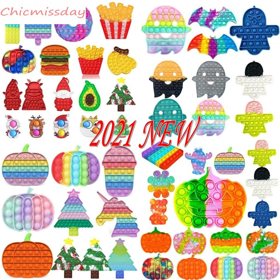 

24 Hours Ship!!Christmas Halloween Push Bubble Fidget Toys Adult Stress Relief Ghost Pumpkin Toy Antistress Soft Squishy Anti-Stress Gift Box Decompression Toy xx299