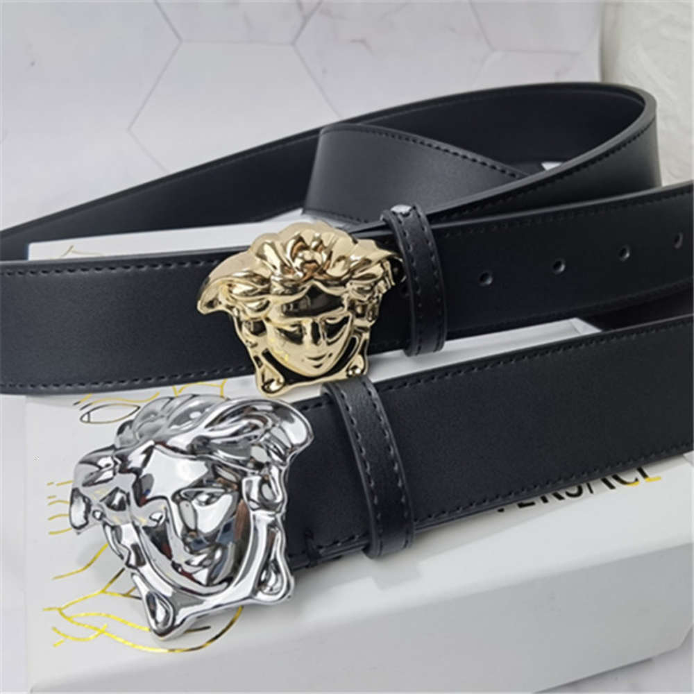 

new men's smooth button beauty scalp Korean Trend two-layer leather leisure belt, Black;green