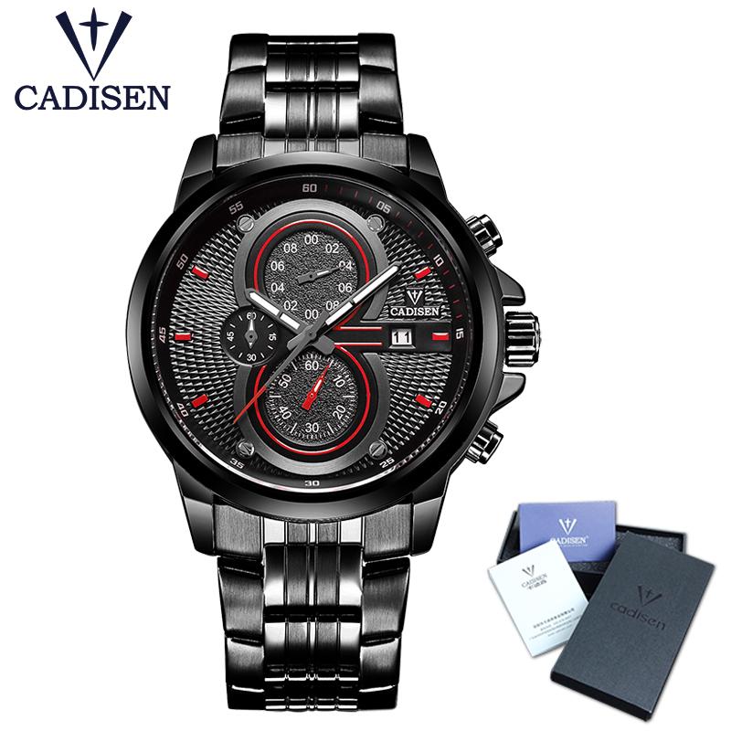 

Wristwatches The CADISEN C9054 Quartz Men's Watch Stainless Steel Fashion Sports Waterproof Top Relogio Mas, Black red
