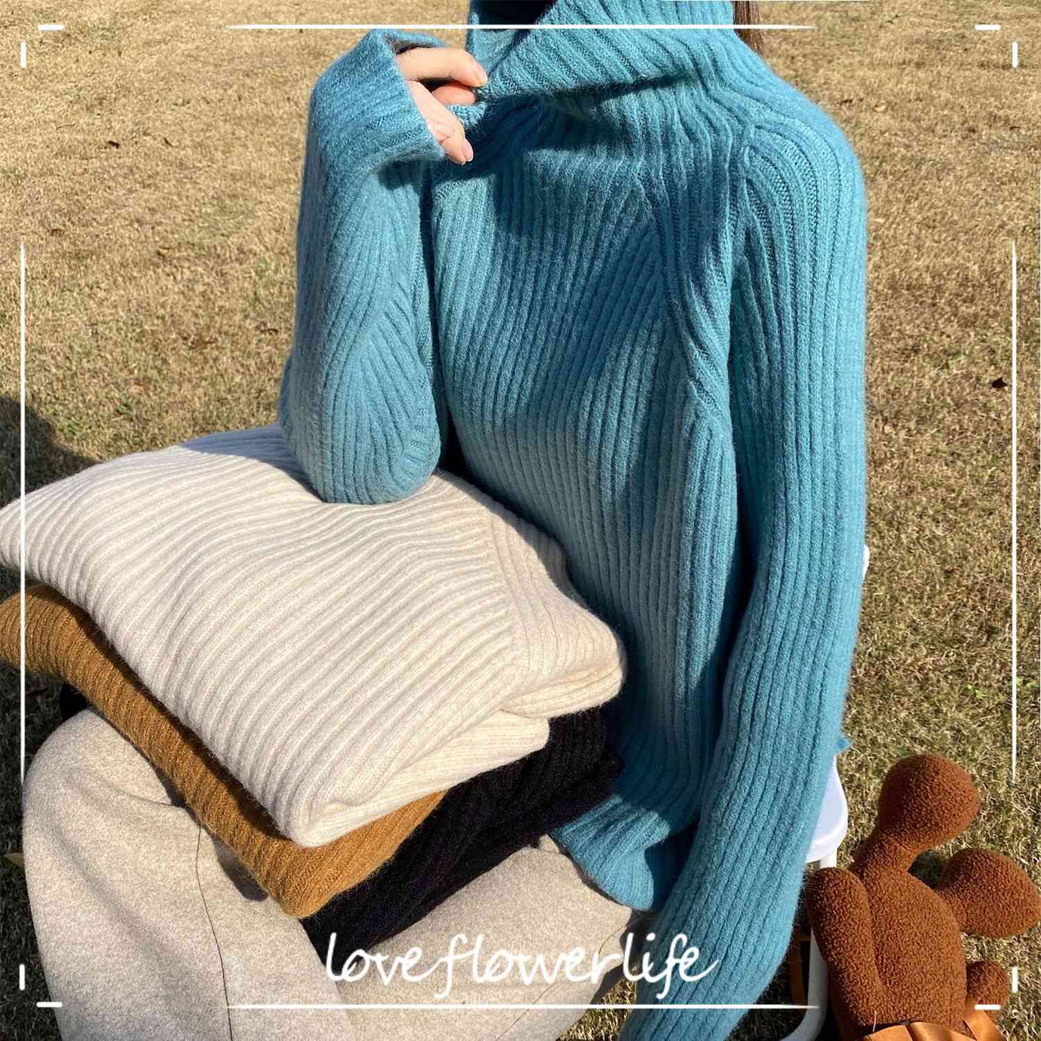 

COZOK Thousand Cashmere Yarn Turtleneck Women's Winter Korean Leisure Pit Stripe Knitting Top Women's P862 210521, Blue
