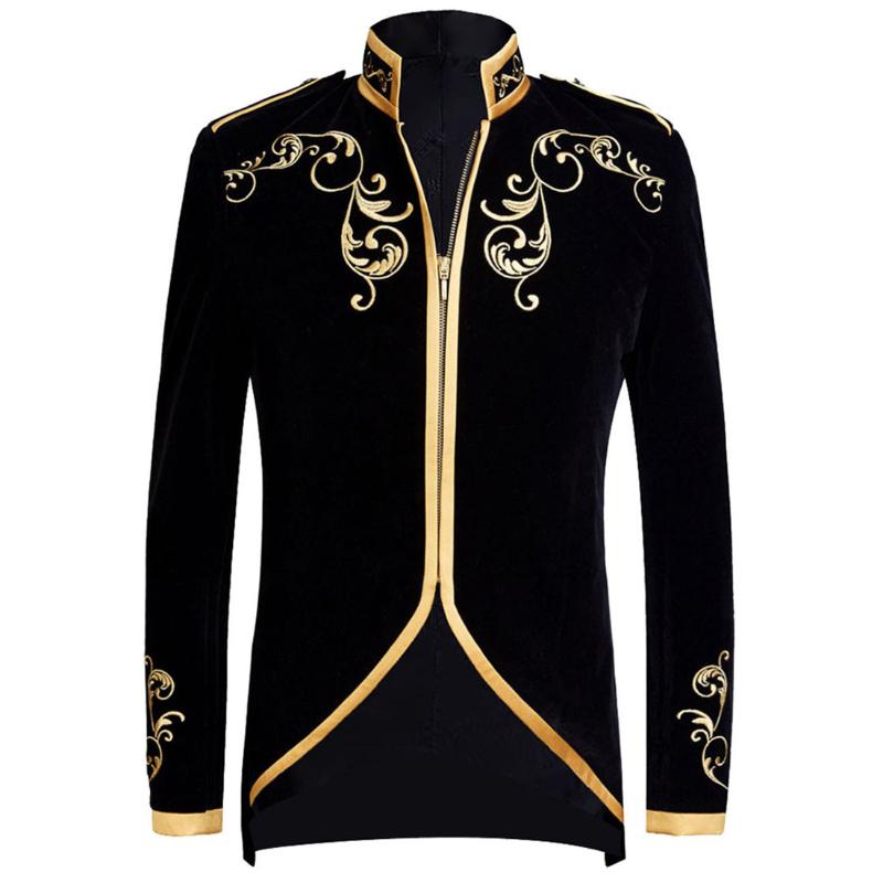 

Men's Suits & Blazers Mens Stylish Court Prince Black Velvet Gold Embroidery Blazer Suit Jacket Wedding Groom Slim Fit Men Singers Coat