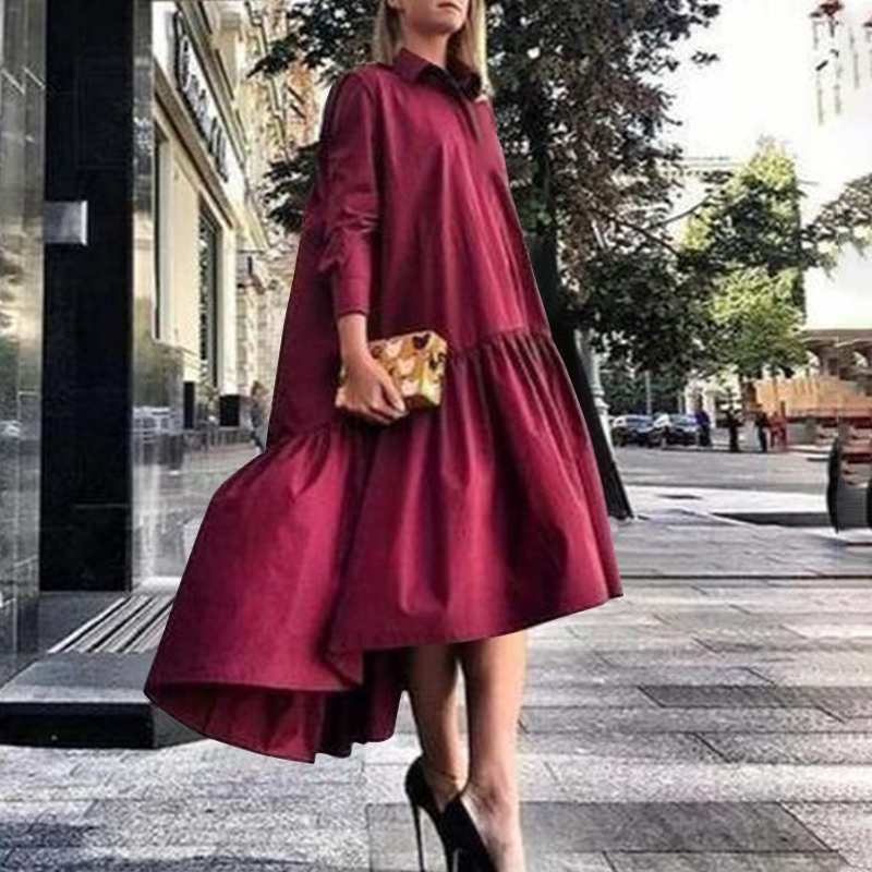 

Plus Size Shirt Dress 2021 VONDA Casual Turn Down Neck Long Sleeve Solid Dresses Bohemian Party Vestidos Femme Elegant Robe, Black