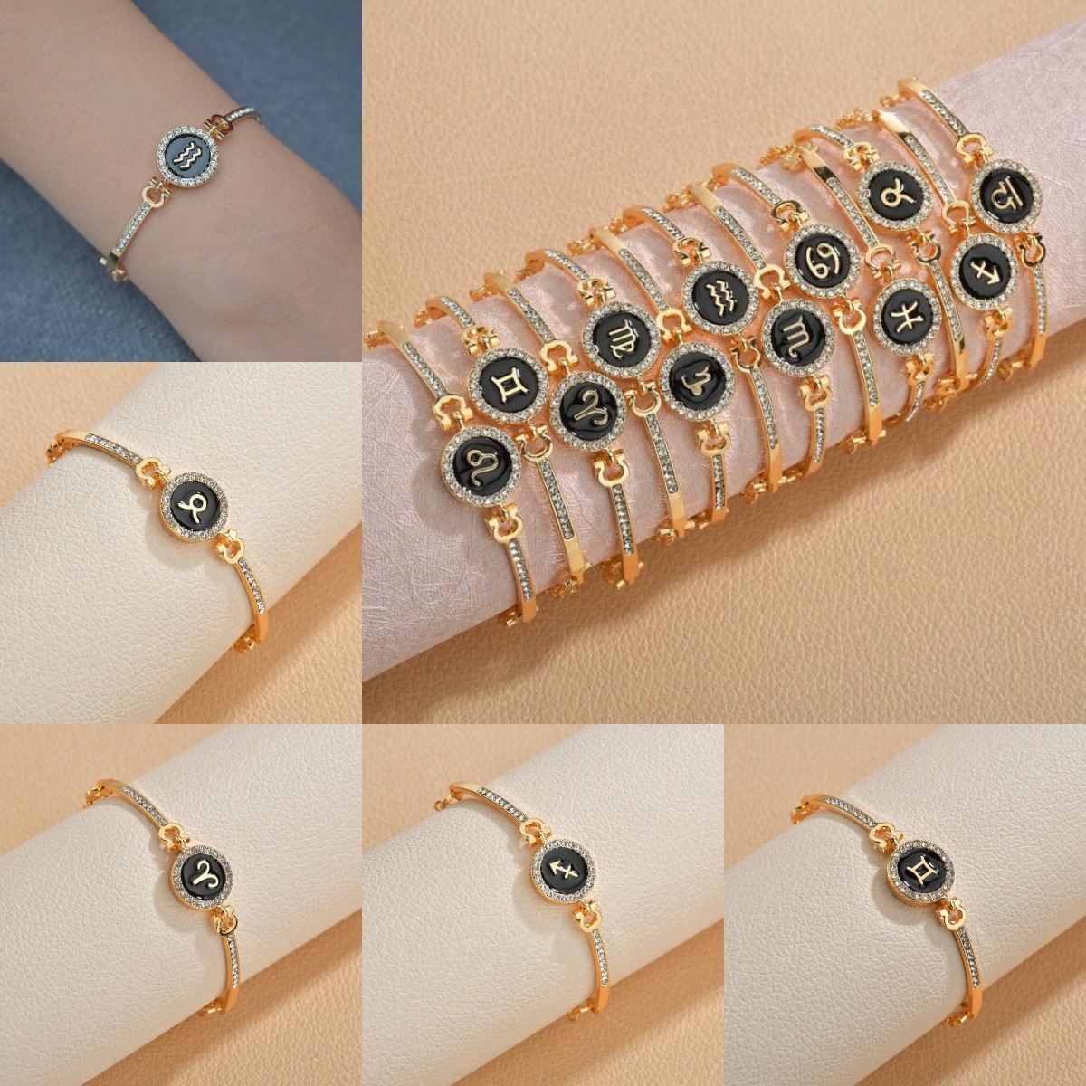 

Rhinestone 12 Constellation Bracelets for Women Constellation Couple Friendship Bracelet Bangle Female Jewelry Valentines Day Gift
