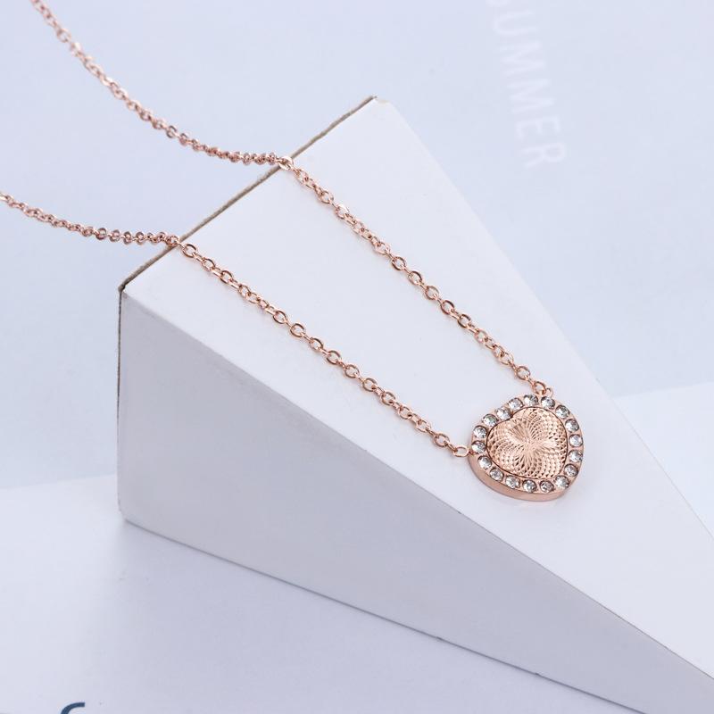 Pendant Necklaces Crystal Love Heart Necklace Women Collares, Fashion Stainless Steel & Pendants Rose Gold Color Jewelry Colar-image-703400053