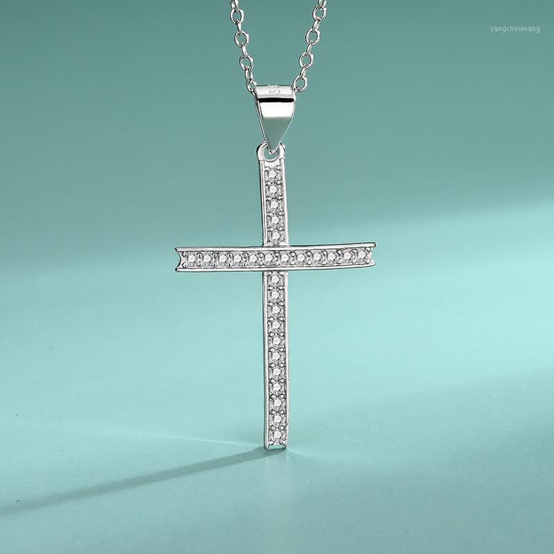 

Chains S925 Sterling Silver Necklace For Women Cross Pendant Micro Inlay Zircon Clavicle Chain Jesus Christian Jewelry