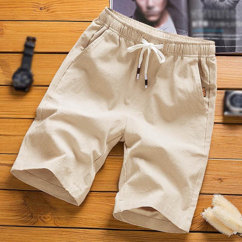 

Shorts Men Beach Summer Leisure Simple Fashion Solid Color Straight Loose Linen Five-Point Pants Jul9 Men's, Black