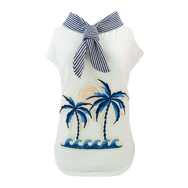 

Dog Apparel Pet Spring Summer Coconut Tree Embroidered Vest Small Medium Dogs Short Sleeves T-shirt For Teddy Poodle Clothing