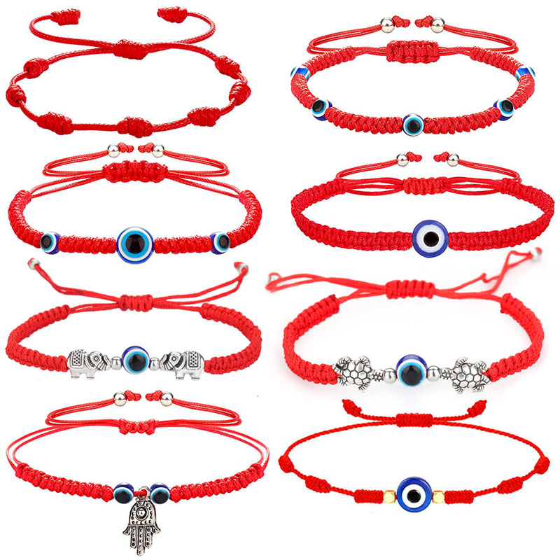 

2021 Hanmade Rope Chain Fatima Hand Evil blue Eye Pendants Woven Red String Bracelet For Women Fashion Lucky Elephant Tortoise Bracelets