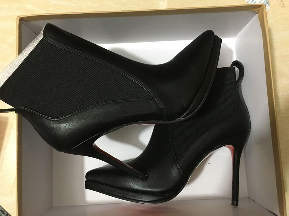 

Winter Fashion Lady Red Bottom ankle Boot Eleonor Botta shorts Women Suede Leather High Heels Party Wedding EU35-43,With Box, Black