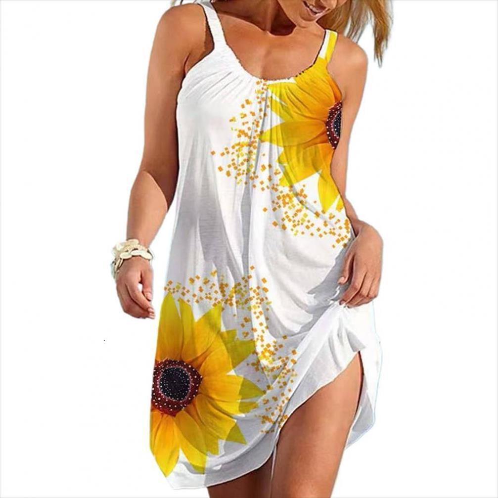 

sunflower printing sling sleeveless womens dresses u neck off shoulder mini beachwear for beach casual boho tank, Black;gray