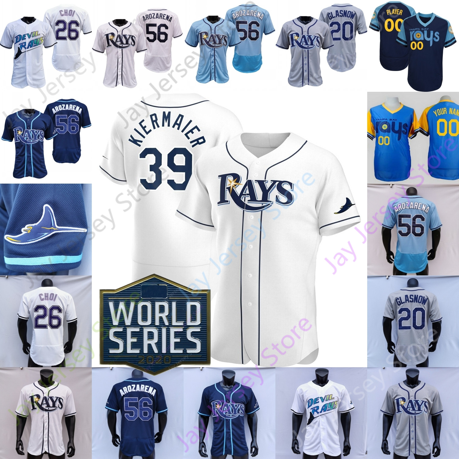 

2020 WS Jersey Louis Head Brandon Lowe Joey Wendle Yoshi Tsutsugo Rich Hill Michael Wacha Francisco Mejia Yarbrough Boggs Evan Longoria Kevin Cash Ji-man Choi, Fan's versions light blue