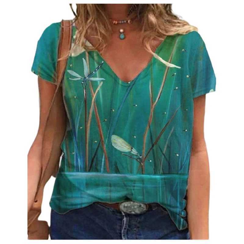 

Women Tie Dye 3D Print T Shirt V Neck Short Sleeve Loose Plus Size Tops Casual Oversize Ladies Tees Summer Clothes 3XL 210526, 9022-5
