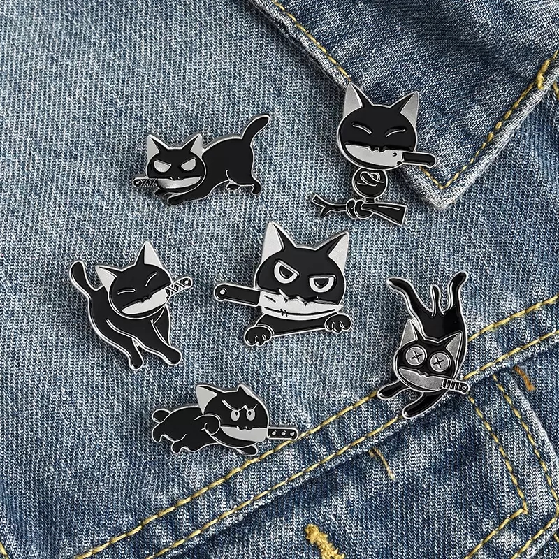 

Black Cat Knife Punk Style Enamel Brooches Pin for Women Girl Fashion Jewelry Accessories Metal Vintage Brooches Pins Badge Wholesale Gift, Mixed colors