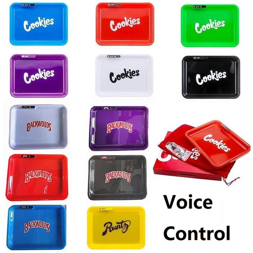 

Glow Tray Cookies SF California Runtz Backwoods Regular and Voice Control Versions Party Featured LED Rolling Tobacco Storage Tray Holder