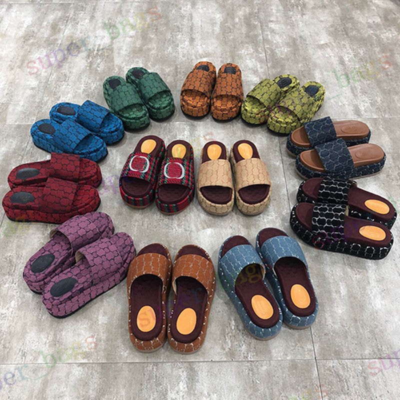 

2021 Summer Beach Flat Slippers Fashion Women Luxurys Designers Platform Sandals Slides Flip Flops Shoes Large Size 35-42, Box